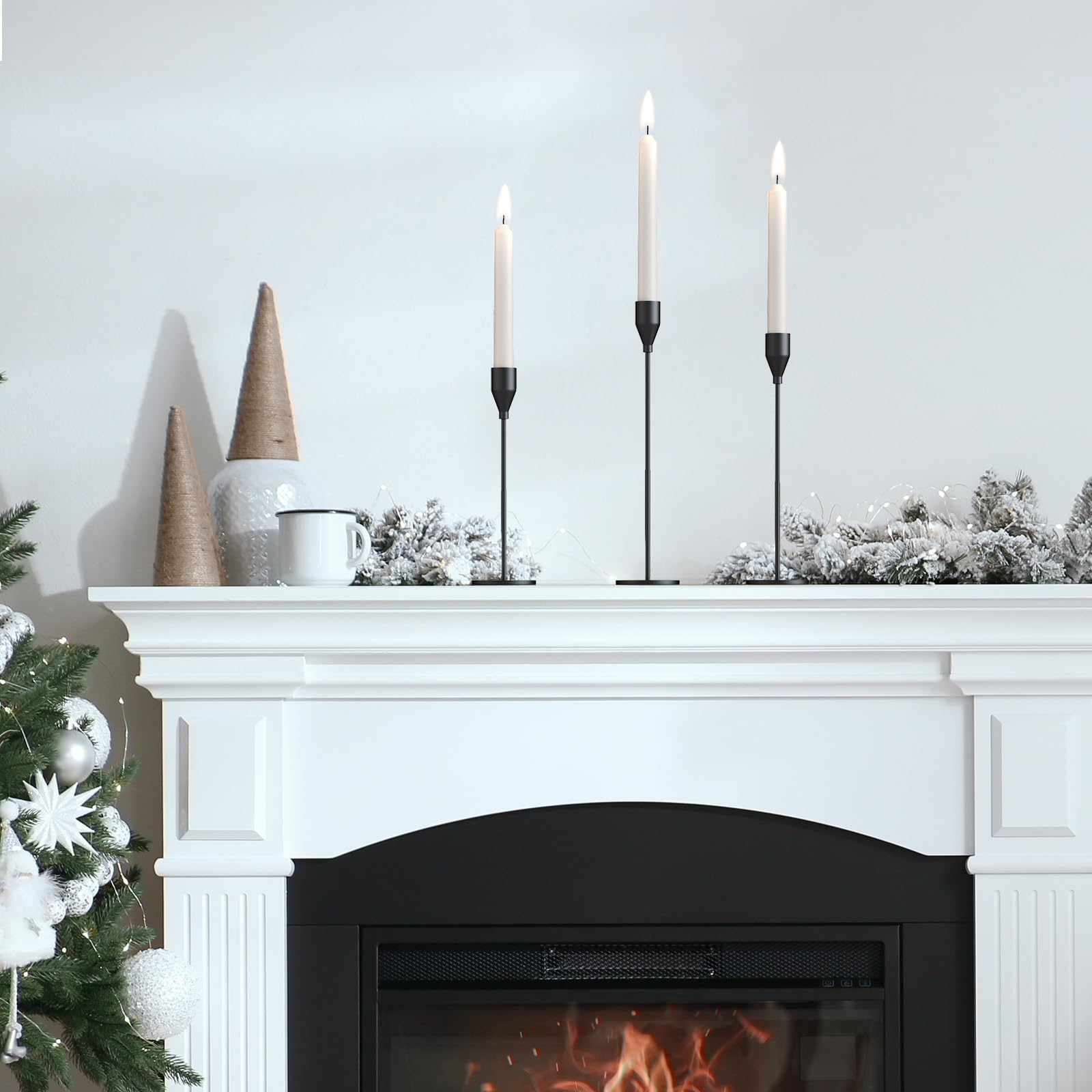 Matte Black Taper Candle Holders Set of 6 - Elegant Candlestick Holders for Table, Fireplace & Cabinet Decor - Perfect for Creating Romantic Atmosphere at Dinner Parties & Home Decor