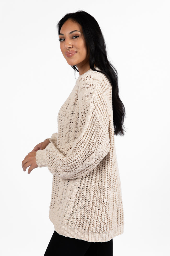 Cozy Beige Chenille Cable Knit Oversized Sweater for Women - Soft & Warm Winter Pullover - Perfect for Casual Outfits, Layering & Cold Weather Fashion