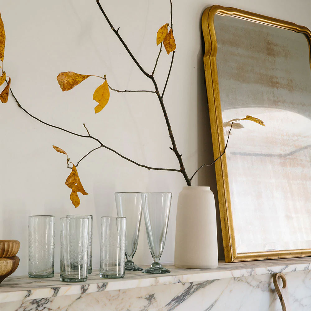 Elegant Hand-Etched Floral Recycled Glassware Set - Eco-Friendly Drinking Glasses for Wine, Juice & Cocktails - Perfect for Parties, Weddings & Home Decor