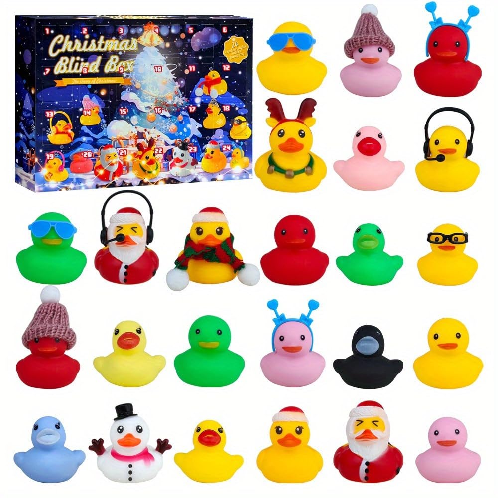 AIUAZA 24-Piece Christmas Blind Box Set - 2-Inch Mini Rubber Duck Toys for Tree Decor, Bathtub Fun, Baby Showers & Birthday Party Gifts | Cute Desktop Car Ornaments for Boys & Girls
