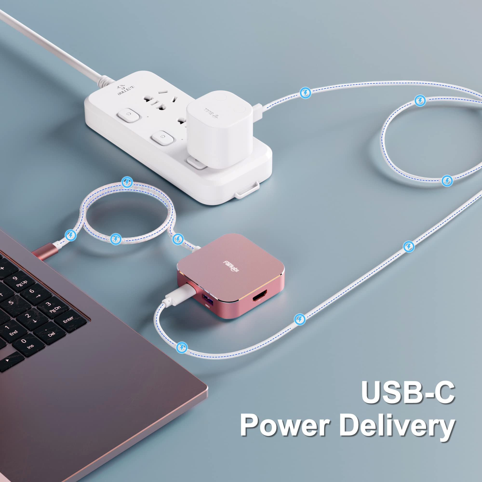 Fairikabe 5-in-1 USB C to HDMI Multiport Adapter with 4K HDMI, Power Delivery, 3 USB 3.0 Ports & 1.5FT Cable - Compatible with MacBook Air/Pro & USB-C DP Alt Mode Devices - Perfect for Home Office, Video Conferencing & Multi-Screen Setups