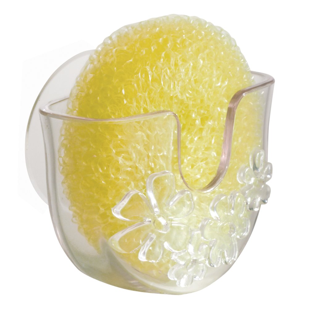 InterDesign Blumz Clear Kitchen Sink Suction Holder for Sponges, Scrubbers & Soap | Space-Saving Organizer for Dishes, Cleaning Tools & Bathroom Essentials