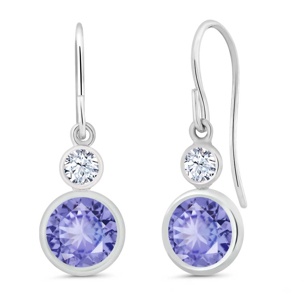 1.86 Ct Round Blue Tanzanite AAA Earrings in 925 Sterling Silver - Gem Stone King | Elegant Jewelry for Weddings, Parties & Special Occasions