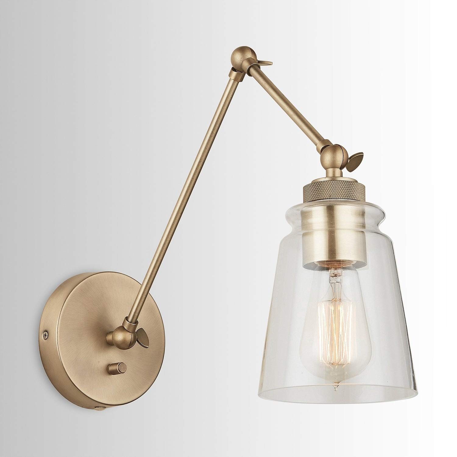 1-Light Aged Brass Wall Sconce - Modern Contemporary Transitional Metal Dimmable Lighting Fixture for Bedroom, Living Room & Hallway