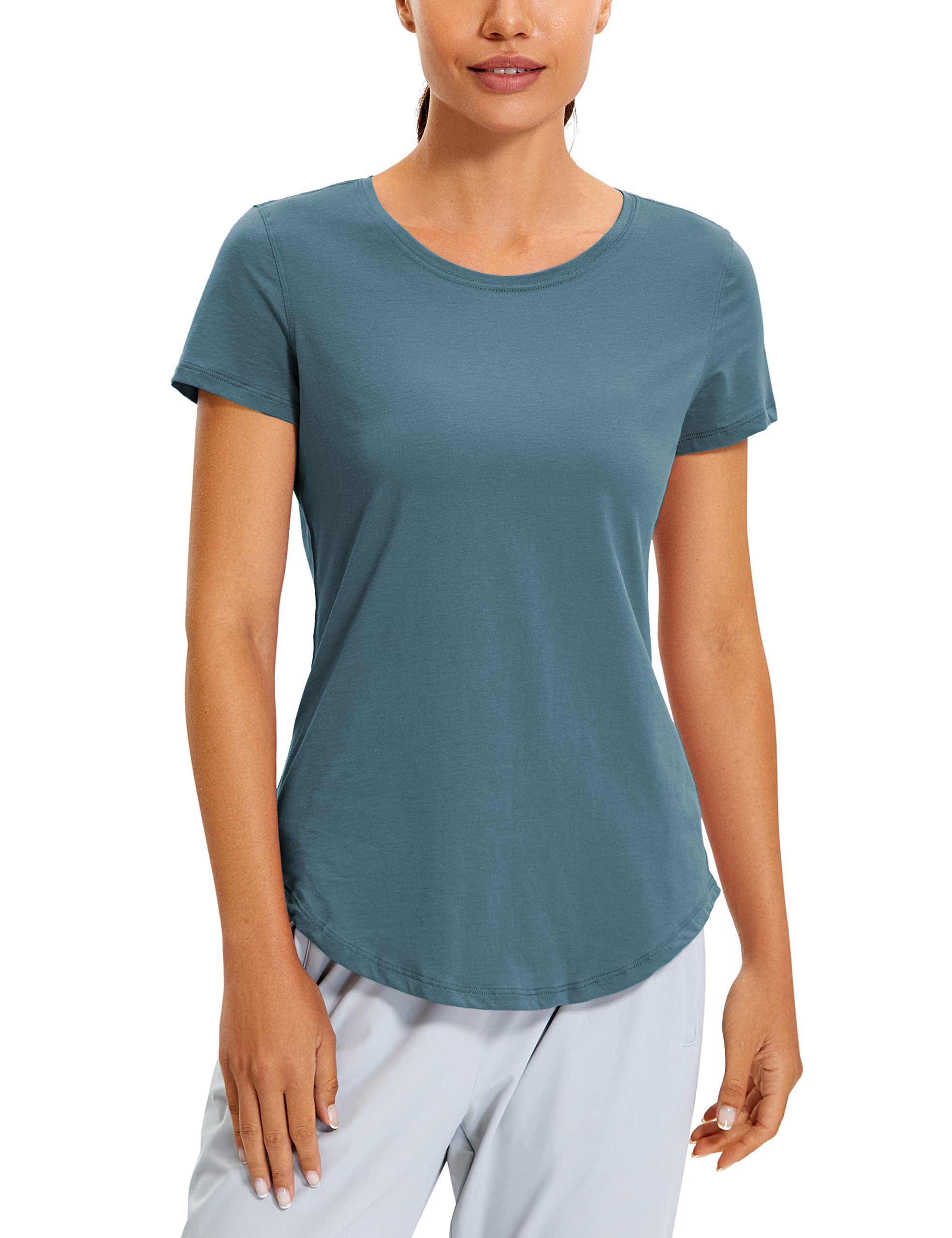 CRZ YOGA Women's Pima Cotton Short Sleeve Workout Shirt - Breathable Athletic Tee for Yoga, Gym & Running - Comfortable Stretchy T-Shirt for Women's Fitness & Active Lifestyle