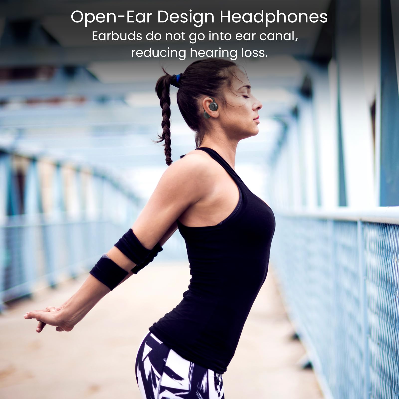 Open Ear Headphones Q87 - True Wireless Bluetooth 5.3 Earbuds with Touch Control, Secure Ear Hooks & Built-in Mic for Sports, Gym, Running & Workouts | Perfect for Outdoor Activities & Fitness Enthusiasts