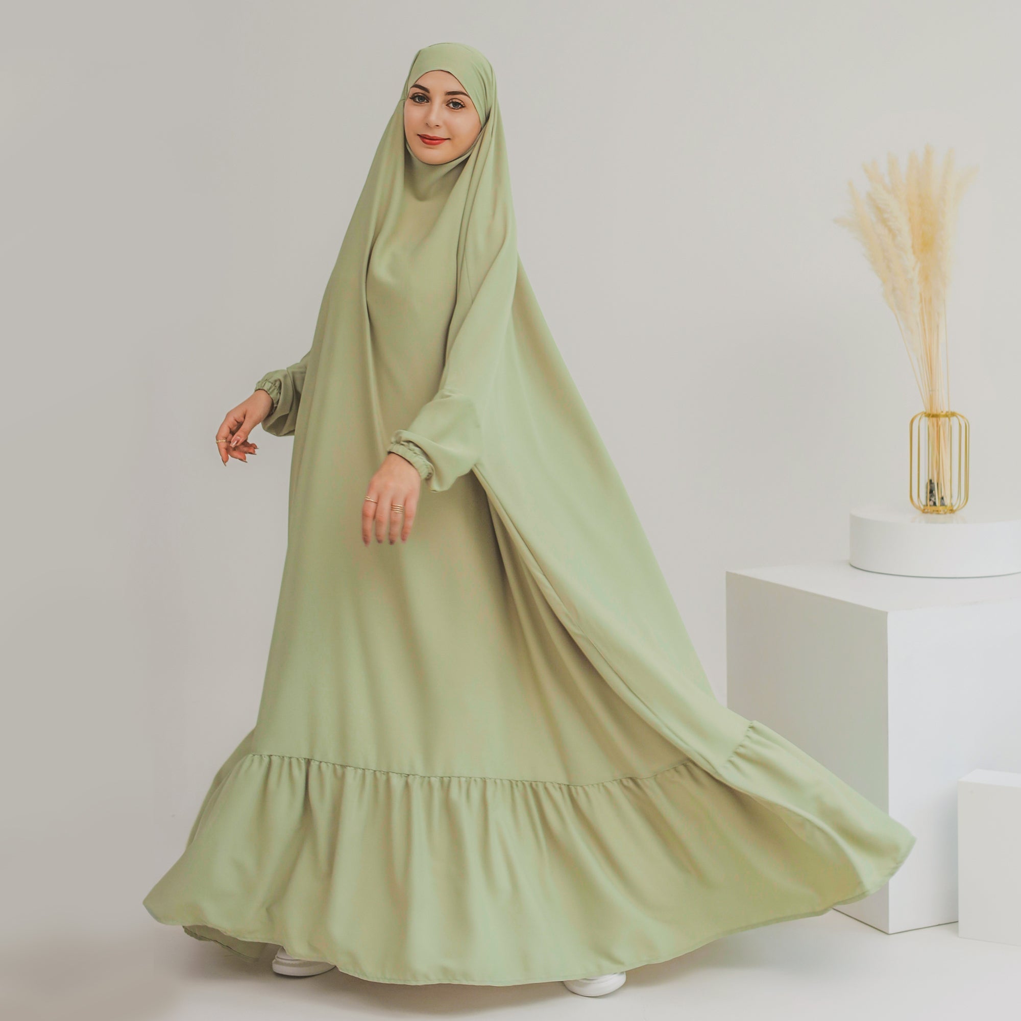 Anissa Jilbab Mint Green Muslim Prayer Scarf - Modest Hijab for Women, Perfect for Daily Wear, Prayer & Special Occasions