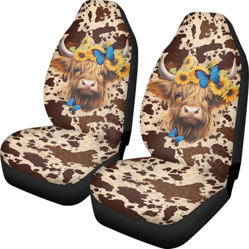 Cow Print Highland Cow Blue Butterfly Sunflower