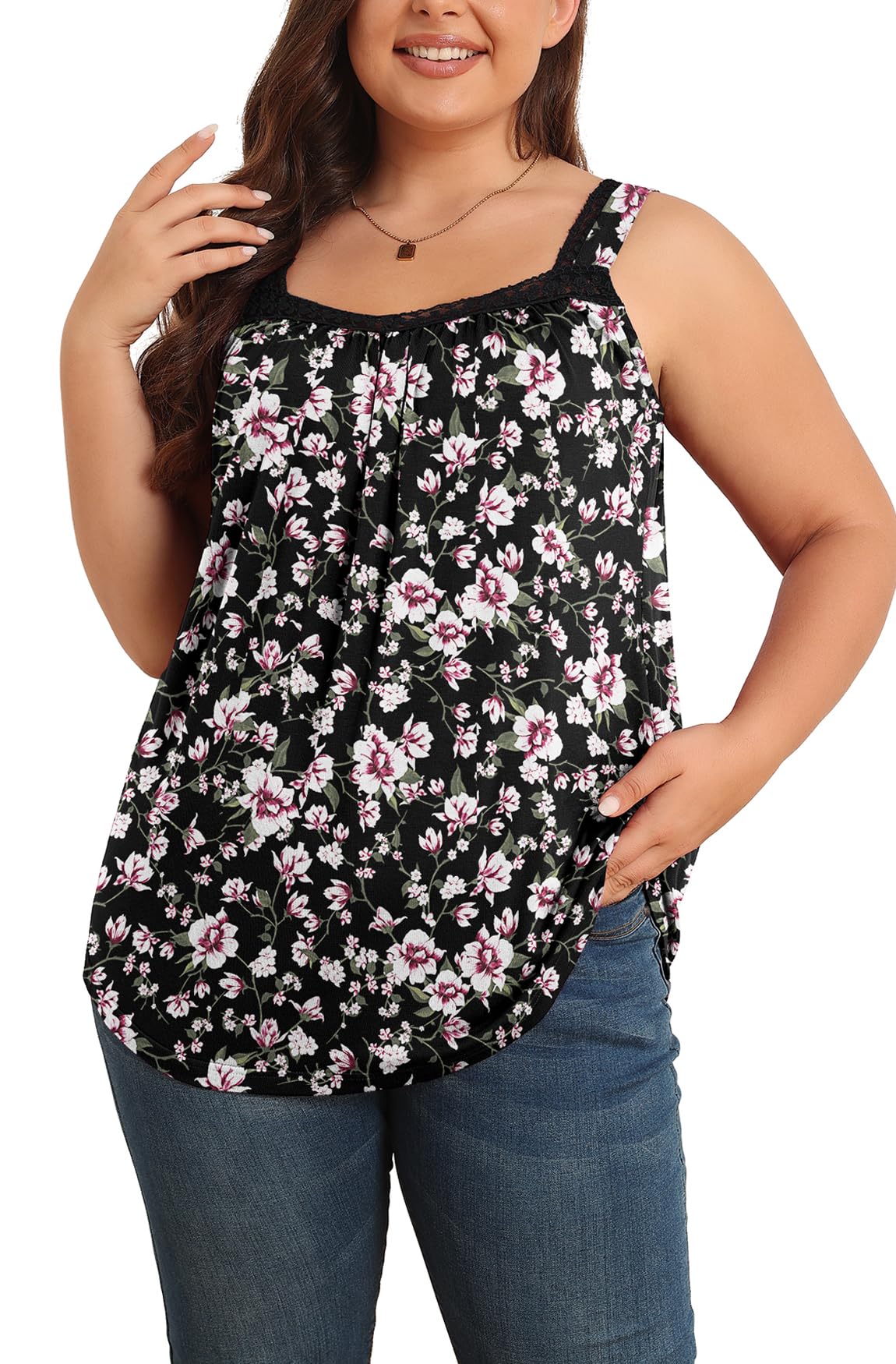 TIANZHU Women's Plus Size Lace Detail Tank Tops - Breathable Summer Sleeveless Blouse, Loose Fit Casual Tops for Women | Perfect for Beach, Vacation & Everyday Wear