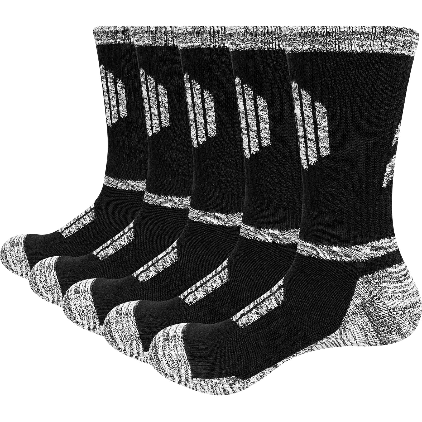 YUEDGE 5 Pairs Men's Hiking Socks - Performance Athletic Crew Socks with Cushioning, Breathable Cotton Blend for Size 6-13 - Ideal for Hiking, Running, Outdoor Sports & Daily Wear