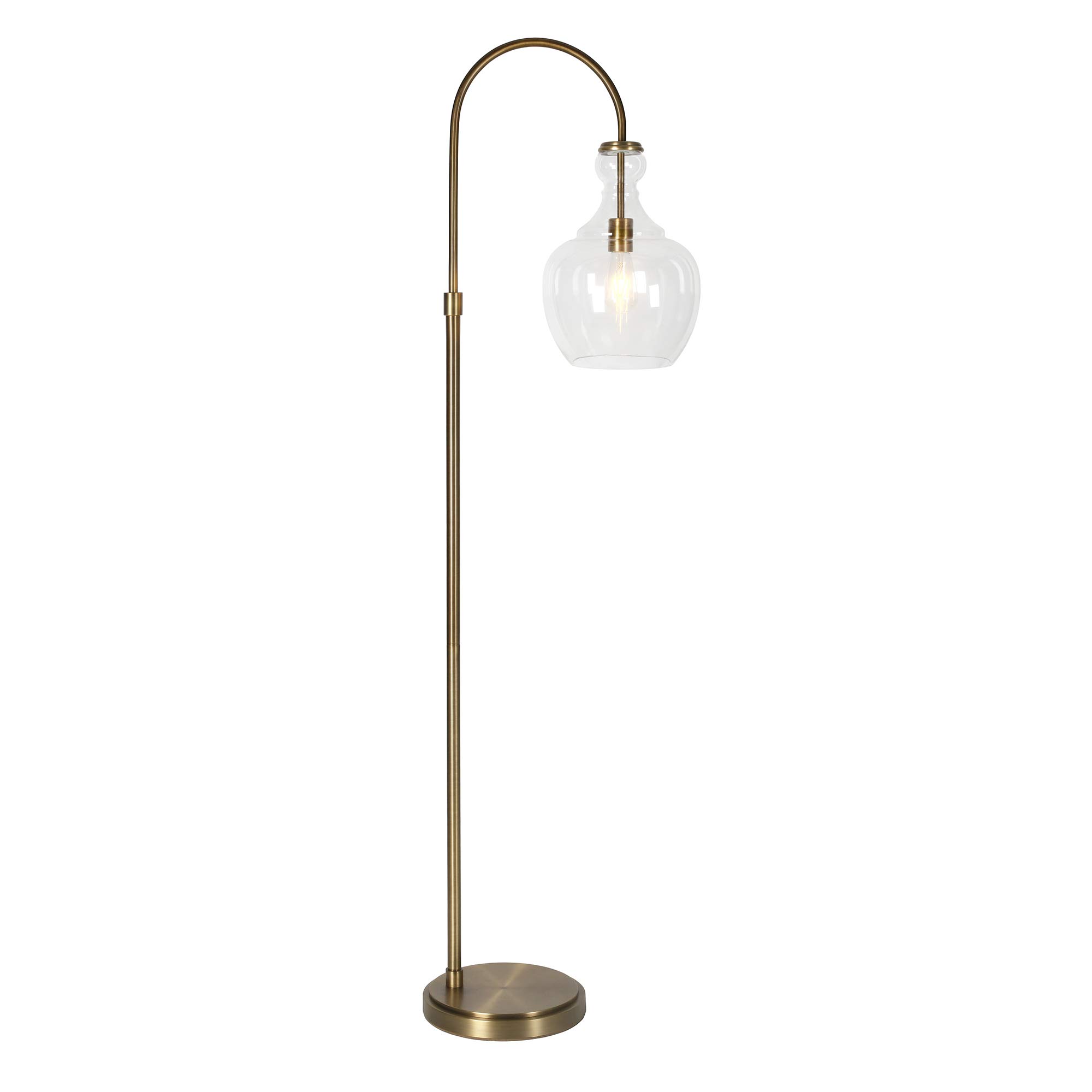 Henn&Hart Arc Floor Lamp with Glass Shade in Brass/Clear - Modern Adjustable Standing Light for Home Office, Bedroom & Living Room - Perfect for Reading, Working & Ambient Lighting