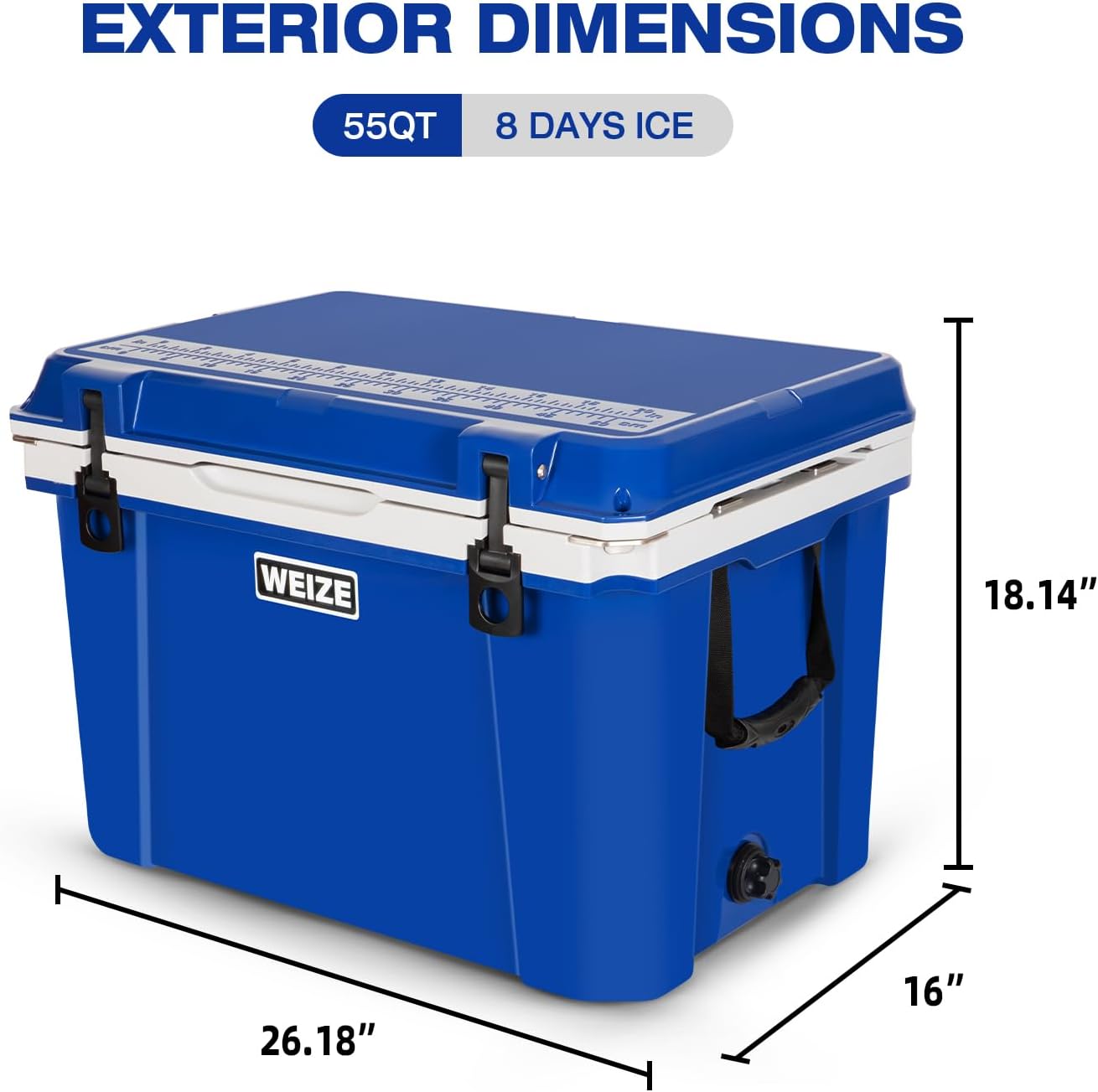 WEIZE 55 Quart Ultra Lightweight Hard Cooler - Insulated Ice Chest Box with Bottle Opener, Keeps Ice for 8 Days, Portable for Camping, Beach, Picnics & Outdoor Adventures (Blue)