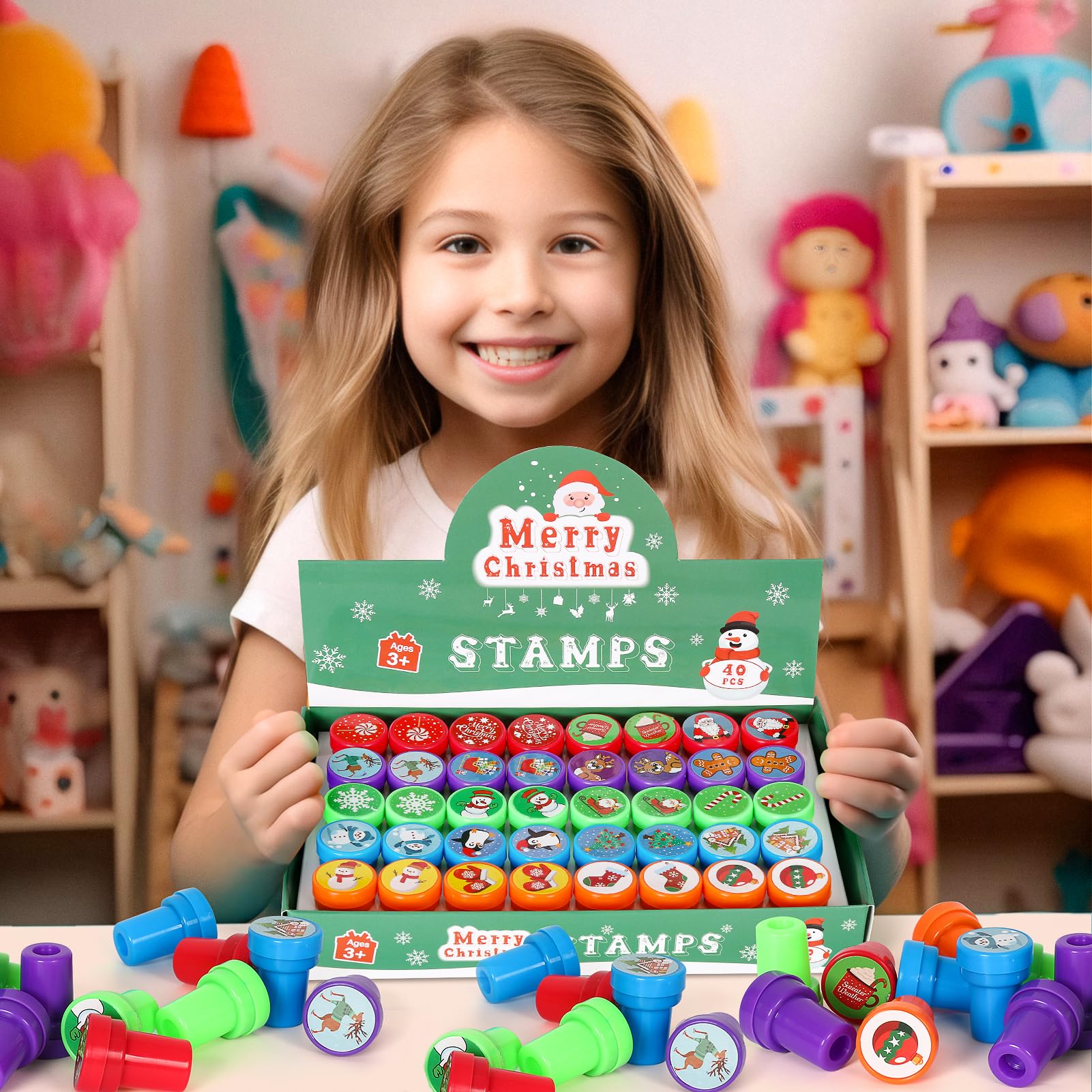 40 Pcs Christmas Stamps for Kids - Holiday Decorations, Party Favors, Stocking Stuffers & Goodie Bag Fillers - Fun Xmas Gifts & Prizes for Children - Perfect for Holiday Crafts, DIY Cards & Classroom Activities