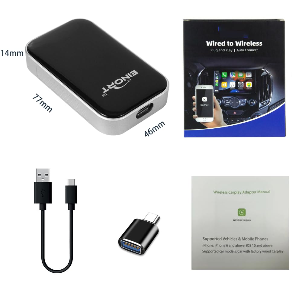 Wireless CarPlay Adapter for iPhone - Convert Wired to Wireless CarPlay Dongle | Plug & Play | Compatible with Cars 2015+ & iOS 10+ | Black | Perfect for Hands-Free Driving & Seamless Music Streaming