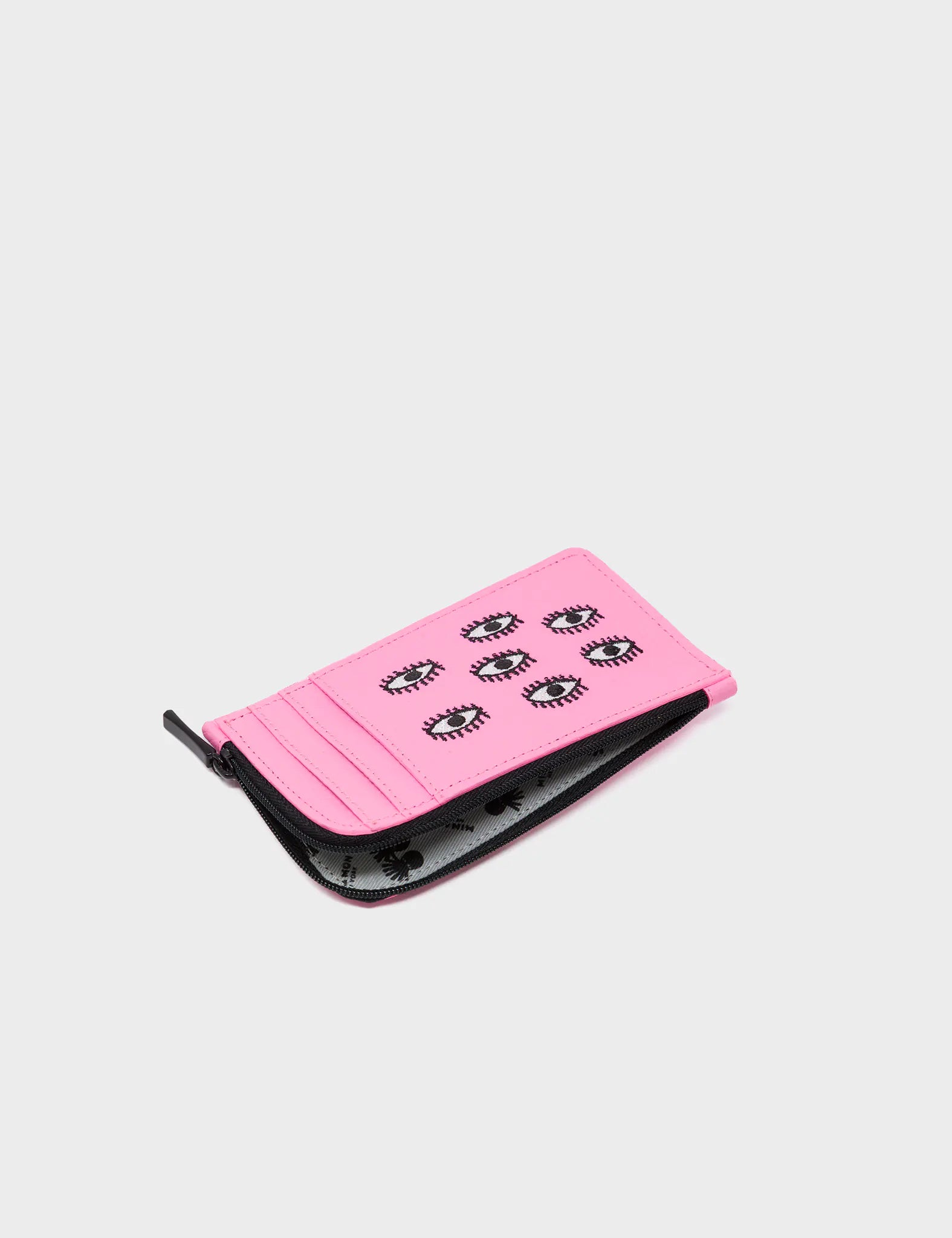 Fausto Soft Neon Pink Leather Zip Around Cardholder with All Over Eyes Embroidery - Stylish Wallet for Women, Perfect for Parties, Travel & Everyday Use