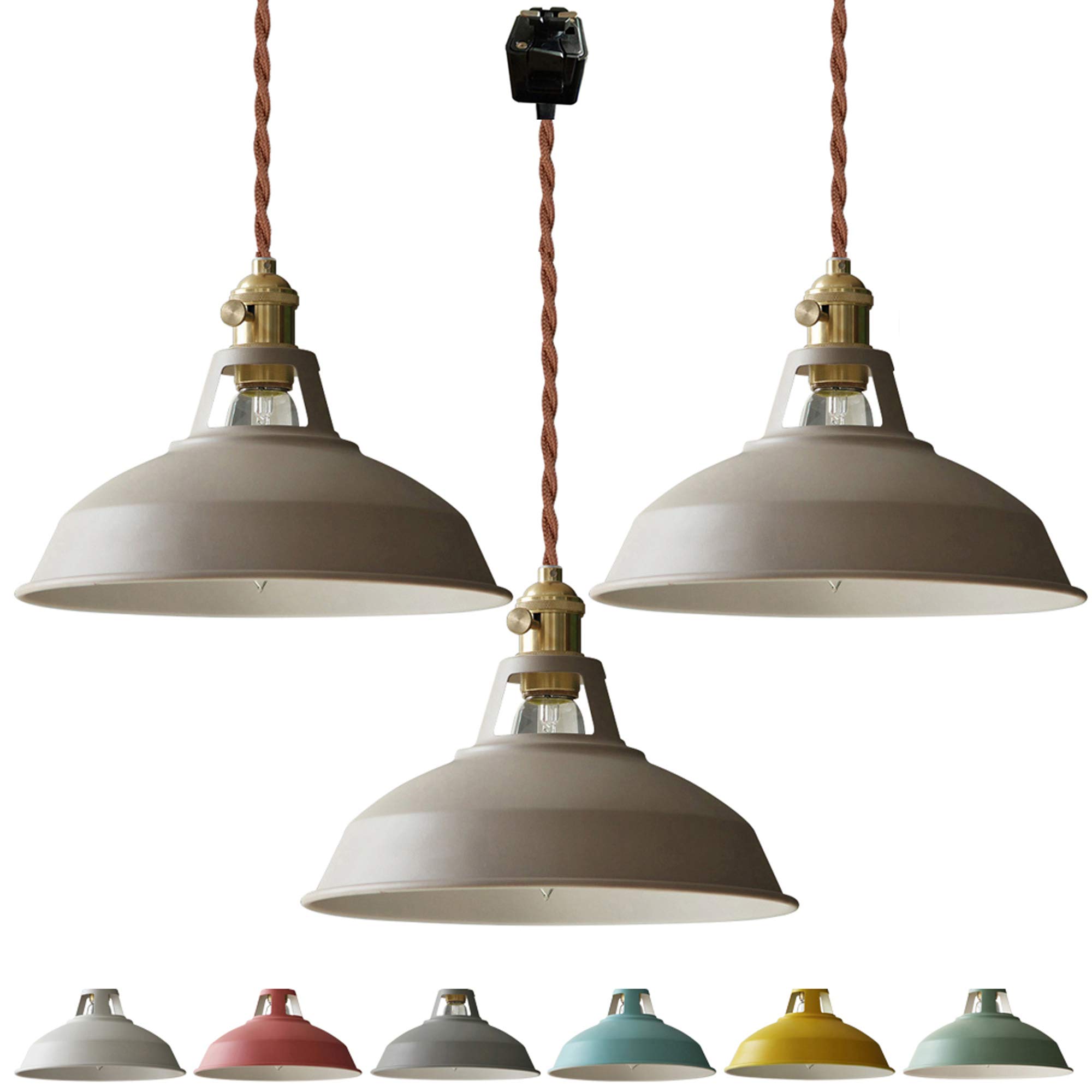 Industrial Style J-Type Track Light Pendants - 3-Light Adjustable Hanging Fixture with Khaki Shade (1.96ft Length) - Perfect for Kitchen Islands, Dining Rooms & Modern Loft Lighting Decor