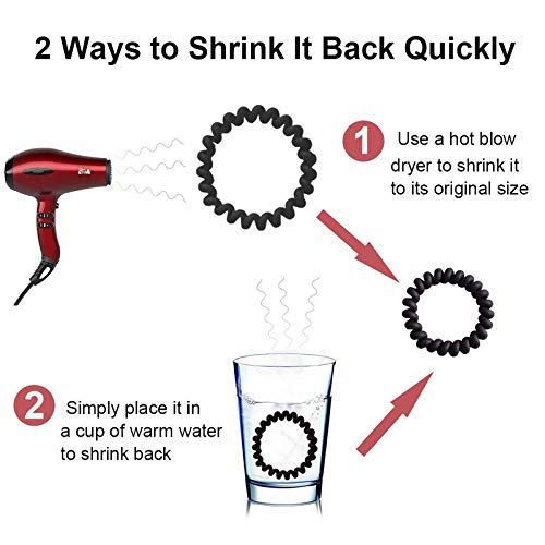 FAMEZA 10 Pack No Crease Spiral Hair Ties - Traceless Elastic Coil Hair Bands for Women & Girls | Phone Cord Style, Waterproof Hair Coils (Black) - Perfect for Workouts, Yoga, Swimming & Everyday Hairstyles