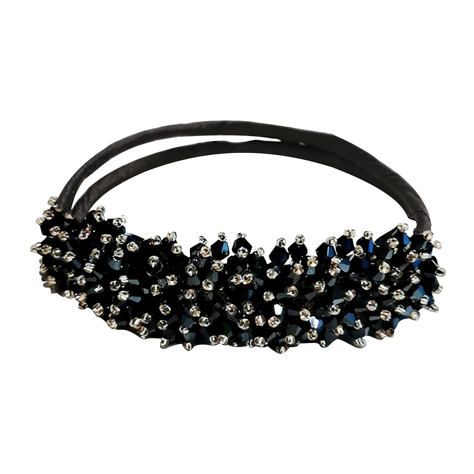 Rhinestone Hair Bun Maker - Elegant Hair Styling Tool for Women & Girls | Easy Donut Bun Maker with Rhinestone Hair Band | Perfect for Weddings, Parties & Daily Hairstyles | Navy Blue