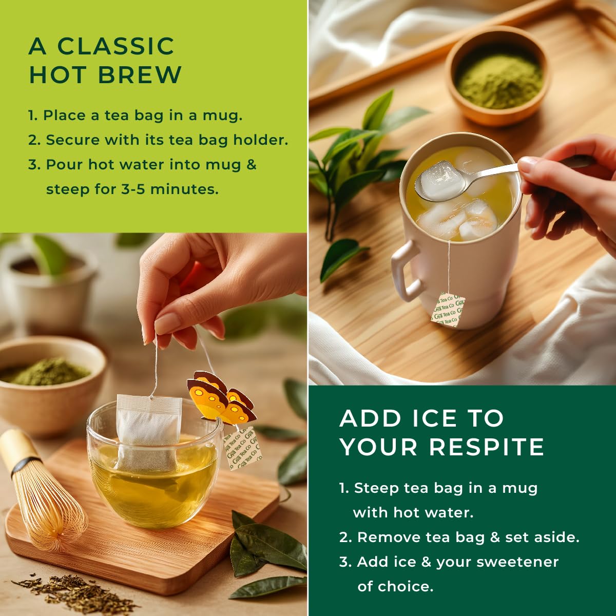 Organic Matcha Green Tea Bags (20 Count) - High Caffeine Japanese Matcha Powder for Energy Boost & Digestive Health | Morning Drink, Iced Tea, Smoothie Ingredient & Wellness Beverage