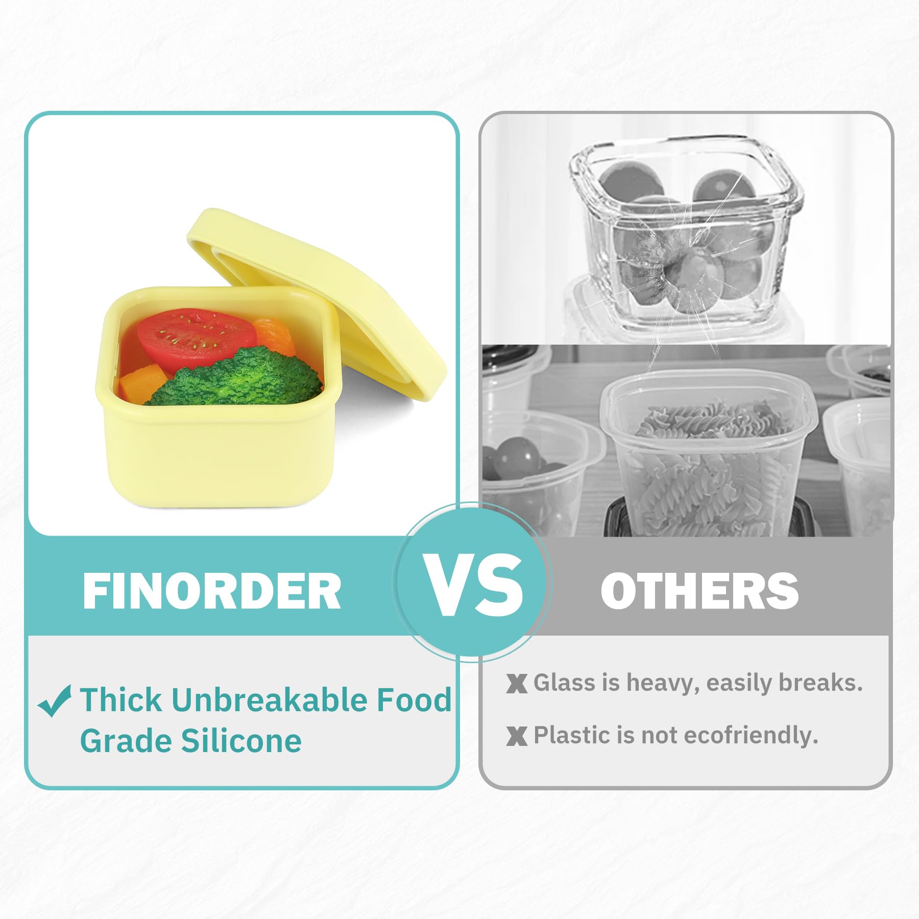 Finorder 6-Pack 100% Silicone Baby Food Storage Containers - 3.5 oz Leakproof & Airtight Snack Cubes - Microwave, Freezer Safe for Infant Puree & Homemade Meals - Perfect for Daycare, Travel & Meal Prep