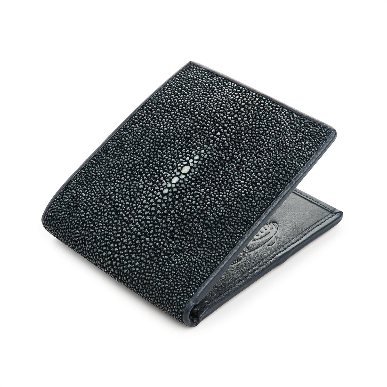Premium Dark Blue Stingray Skin Leather Wallet for Men - Slim RFID Blocking Bifold with Money Clip - Perfect for Business, Travel & Everyday Use
