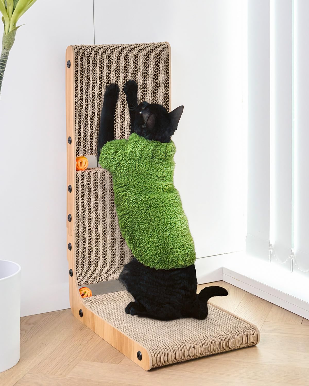 Premium L-Shaped Cat Scratching Post with 2 Cat Ball Toys - Wall & Couch Protector for Indoor Cats - Durable Cat Scratcher Board for Play & Furniture Protection - Perfect for Home, Office & Pet-Friendly Spaces