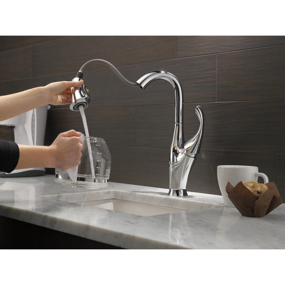 Delta Addison Bar Faucet with Pull-Down Sprayer - Chrome Finish 9992 DST - Perfect for Kitchen Islands, Wet Bars & Entertaining Areas