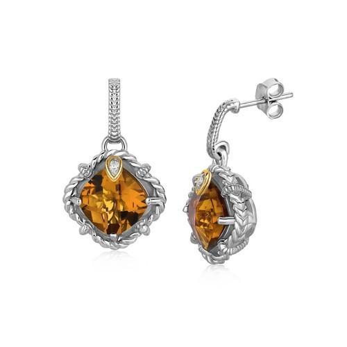 18K Yellow Gold & Sterling Silver Rope Motif Multi-Gemstone Earrings - Elegant Dangle Earrings for Women, Perfect for Parties, Weddings & Special Occasions