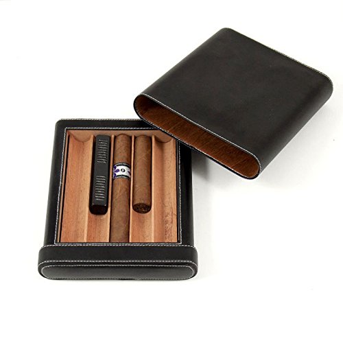 Premium Black Leather Cigar Case with Spanish Cedar Lining - 5 Cigar Capacity - Perfect for Travel, Gifts & Humidor Storage