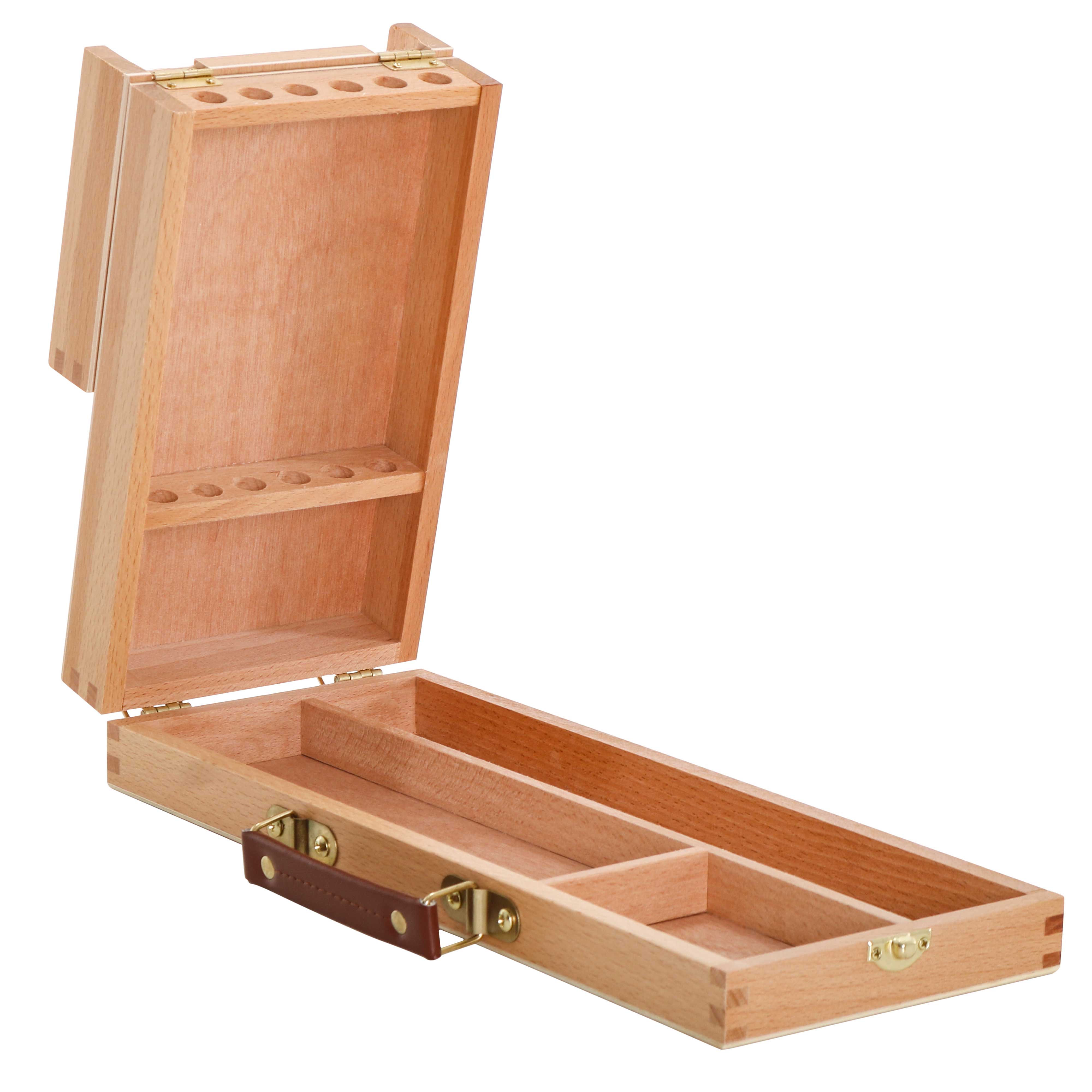 Multi-Function Unfinished Beechwood Flip-Open Artist Storage Box with Locking Clasps - Organize & Protect Pencils, Brushes, Erasers & Art Supplies - Perfect for Artists, Students & Crafters at Home, Studio or Travel