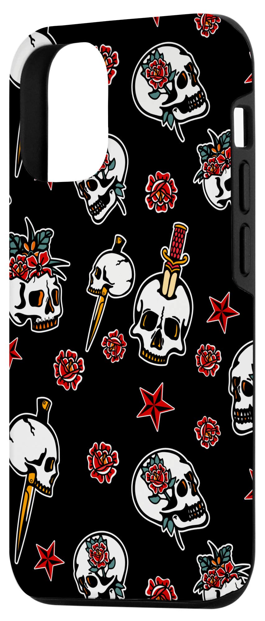 iPhone 12/12 Pro Case - Gothic Skull Roses & Dagger Design - Shockproof Protective Cover for Men Women - Perfect for Tattoo Lovers, Bikers & Rock Music Fans
