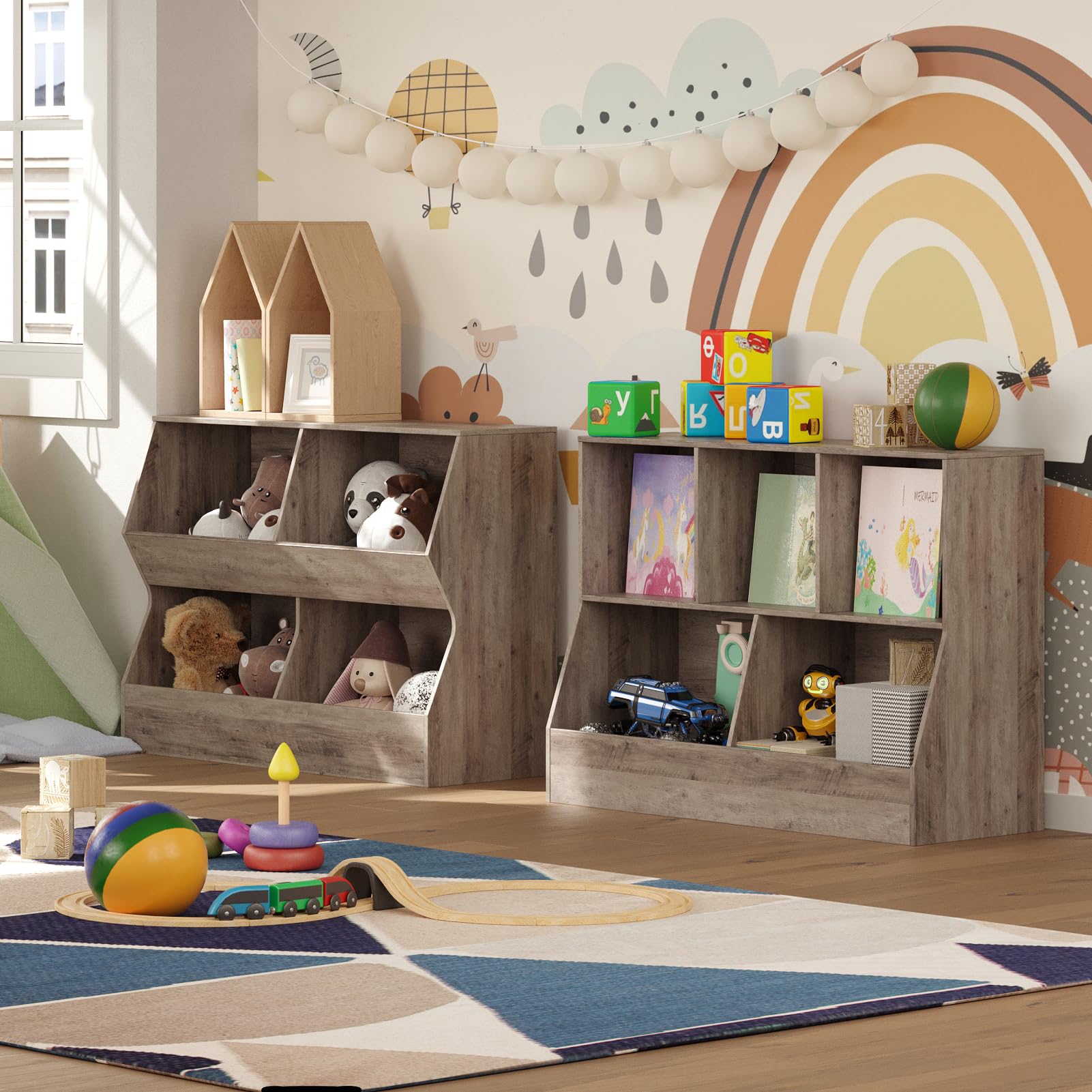DINZI LVJ Kids Bookshelf & Toy Storage Organizer - 4-Cubby Wooden Bookcase for Children's Bedroom, Nursery, School | 39.4