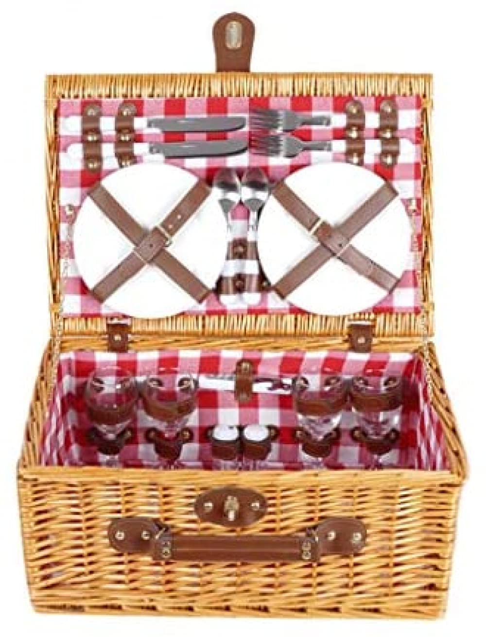 Premium 4-Person Wicker Picnic Basket with Cooler Compartment & Bottle Cooler Bags - Yellow | Outdoor Camping, Beach, Garden & Picnic Accessories for Family Gatherings