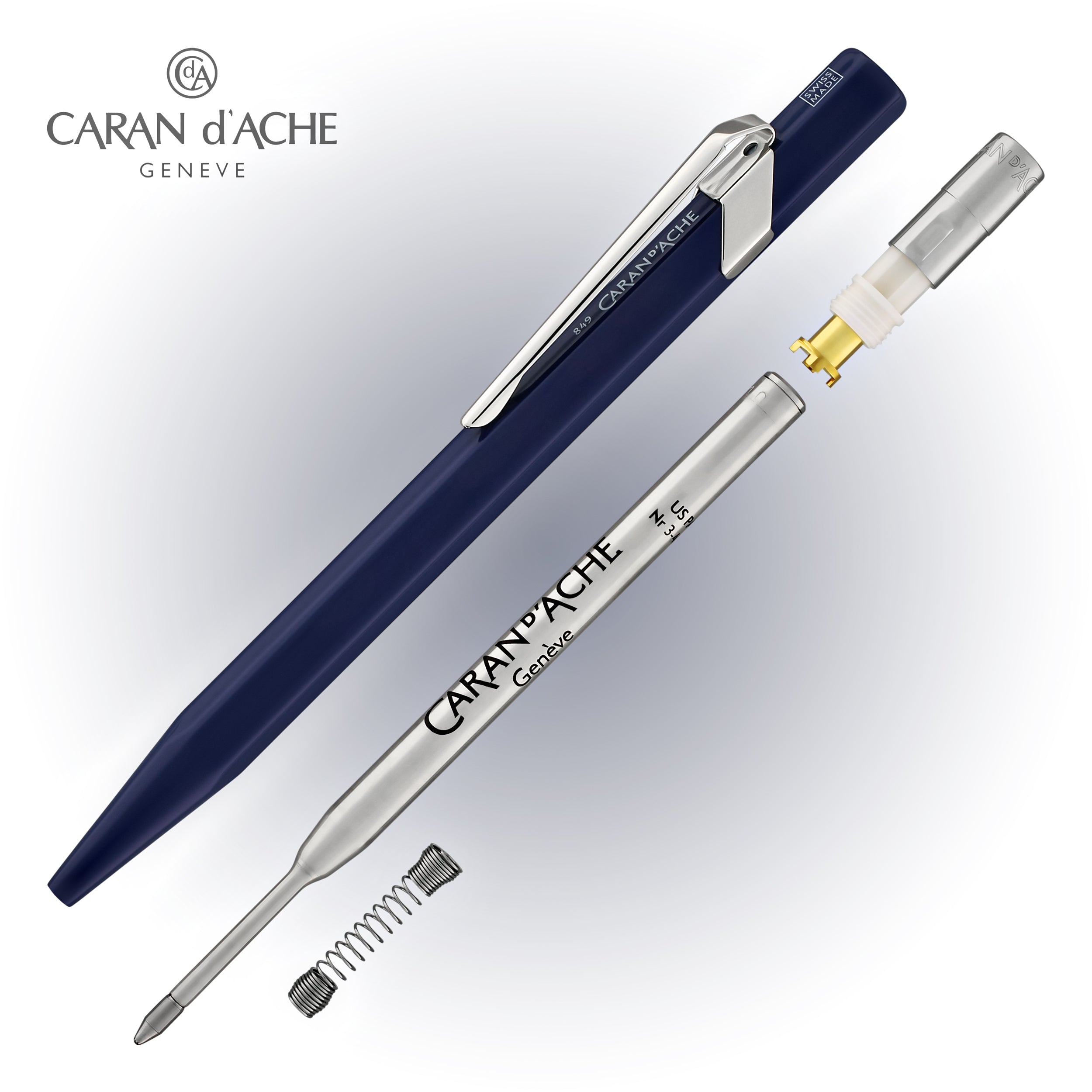 Premium Caran d'Ache 849 Metal Ballpoint Pen - Sapphire Blue Luxury Writing Instrument for Professionals & Gift Giving | Office, Business Meetings, Journaling