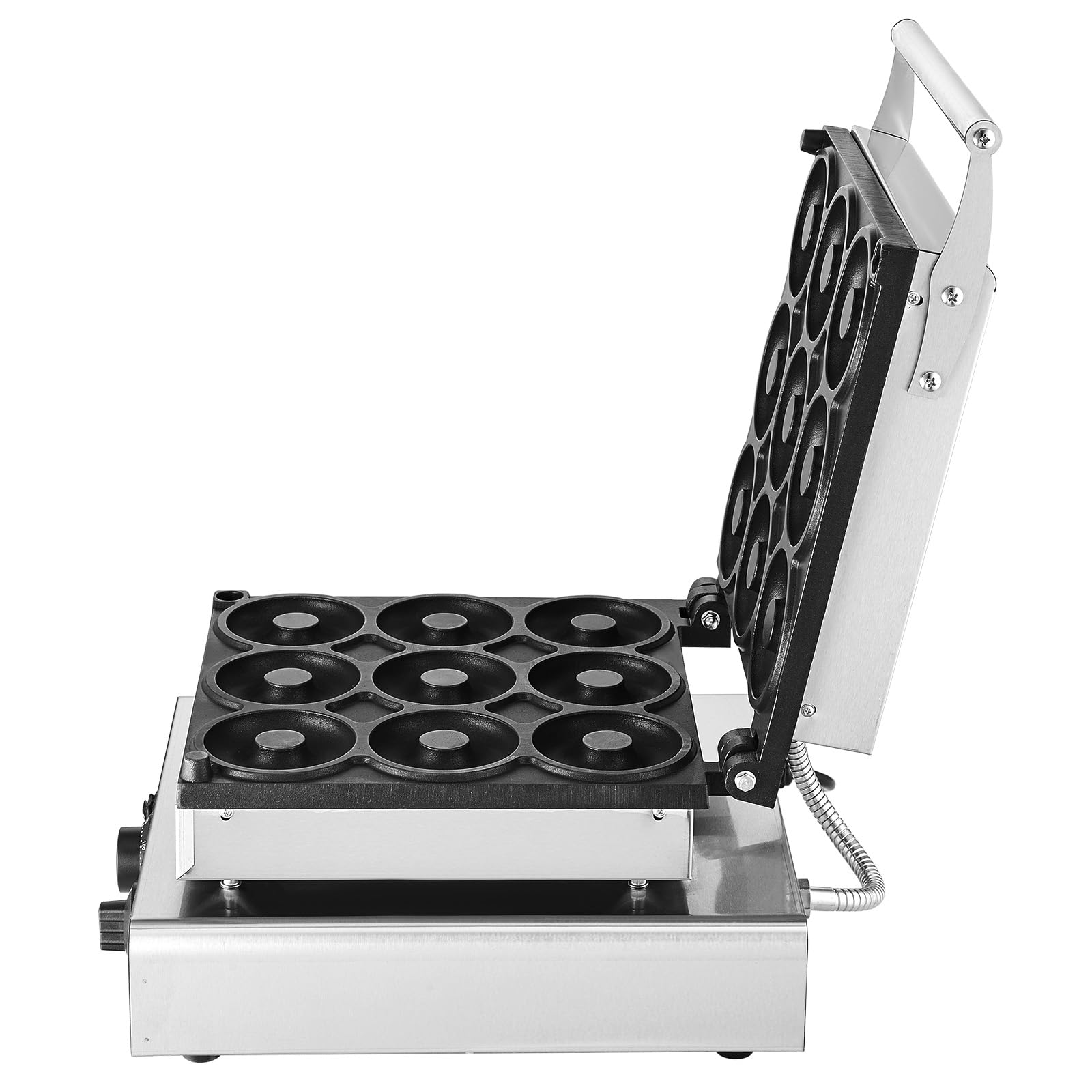 VEVOR 2000W Commercial Electric Donut Maker Machine - 9 Hole Non-Stick Waffle Iron with Double-Sided Heating (122-572℉) - Perfect for Restaurants, Bakeries, Cafes & Home Breakfast Donut Making