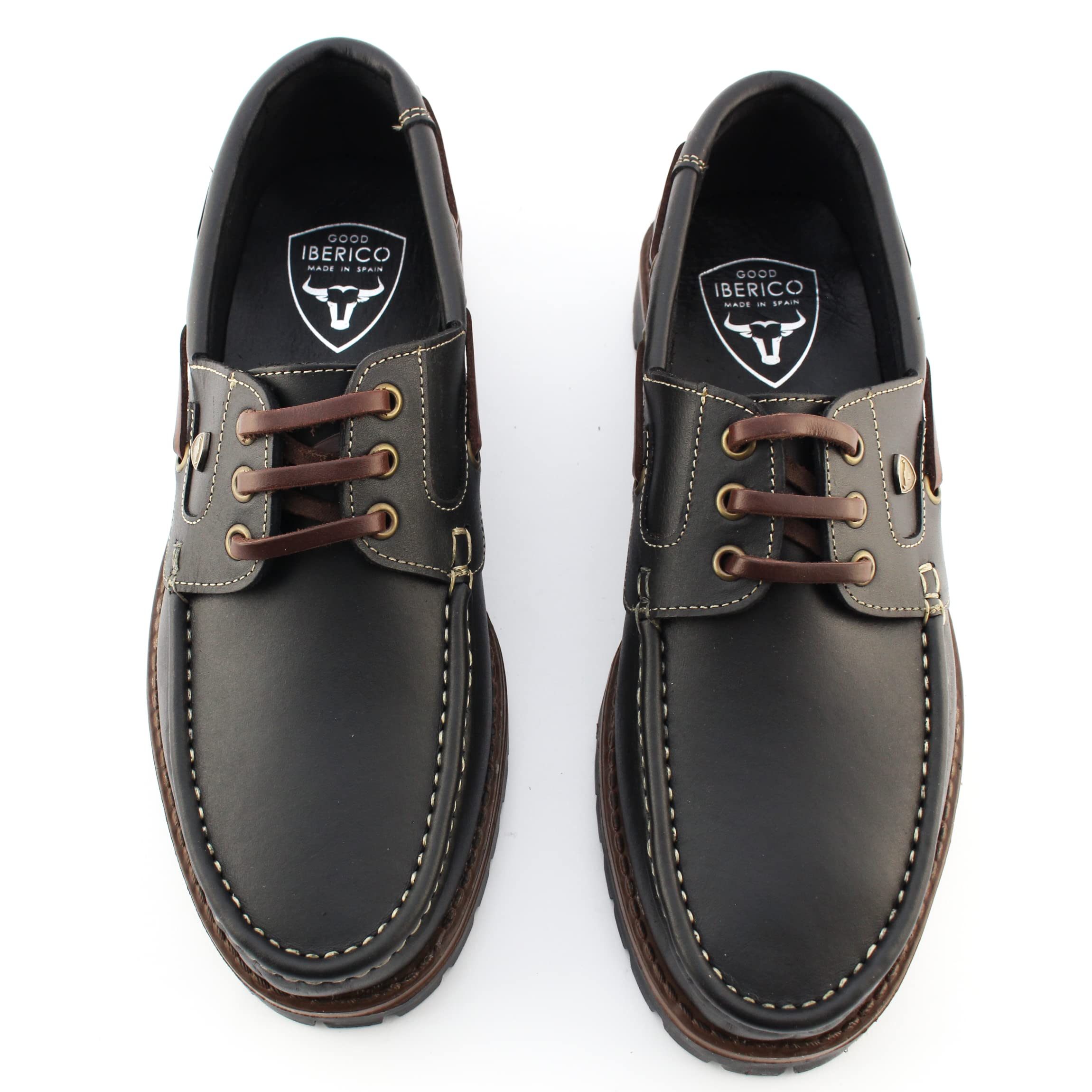 **Men's Genuine Leather Boat Shoes - Classic 3-Eye Sailing Deck Shoes in Black | Comfortable & Durable for Casual Wear, Sailing & Outdoor Activities**
