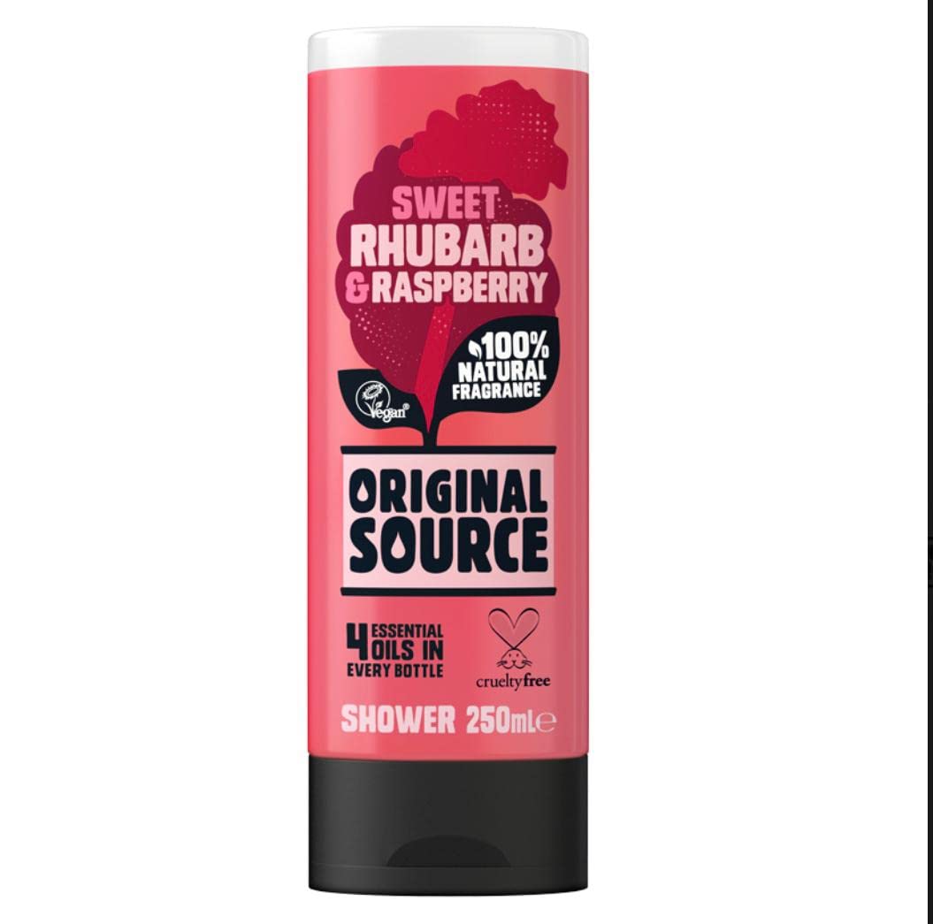 Original Source Shower Gel Set - 4 x 250ml with Fresh Sea Salt & Samphire, Zingy Lime, Sweet Rhubarb & Raspberry, Laid-Back Lavender & Tea Tree Fragrances - Natural Body Wash Combo Pack for Relaxing Bath & Refreshing Shower Experience