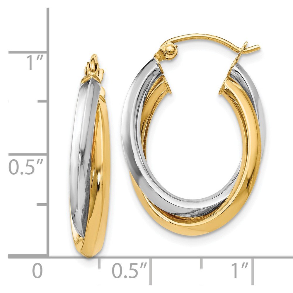 14K Two-Tone Gold Polished Oval Hinged Hoop Earrings for Women - Elegant Everyday & Special Occasion Jewelry Gift