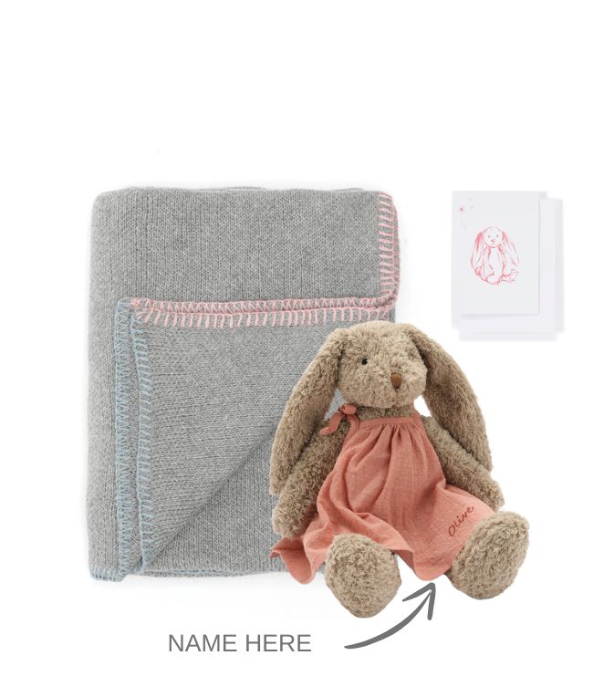 Personalized Bunny & Blankie Bundle - Soft Pink Baby Gift Set for Newborns, Baptism, Baby Shower & Nursery Decor