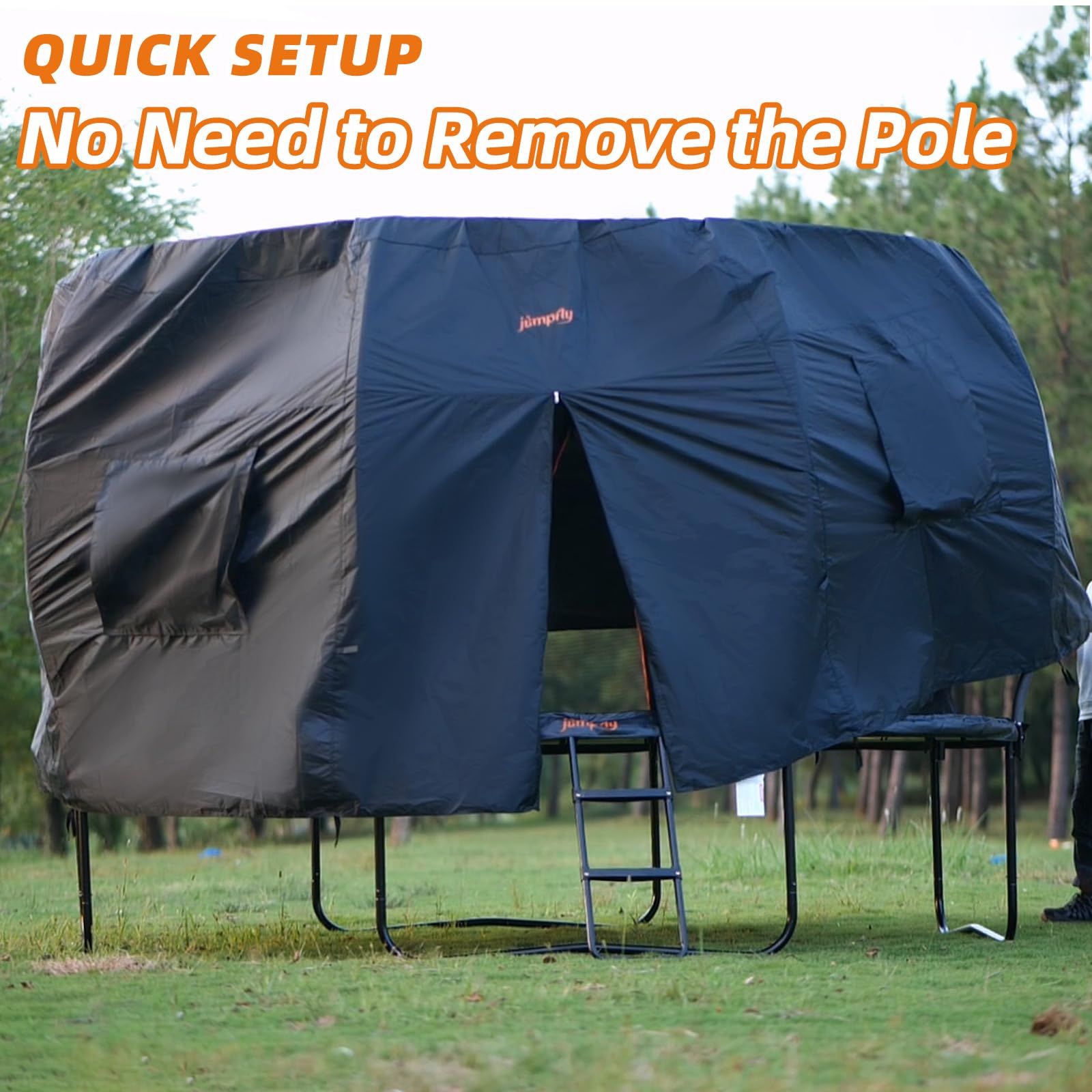 JumpFly 14FT Trampoline Tent for Kids (Tent Only) - Fits 6 Curved Poles Round Trampoline, LED Light Shade Cover, Durable Anti-Tear Canopy for Outdoor Play & Camping (Black/Light Brown) - Perfect for Backyard Fun, Summer Shade & Sleepovers