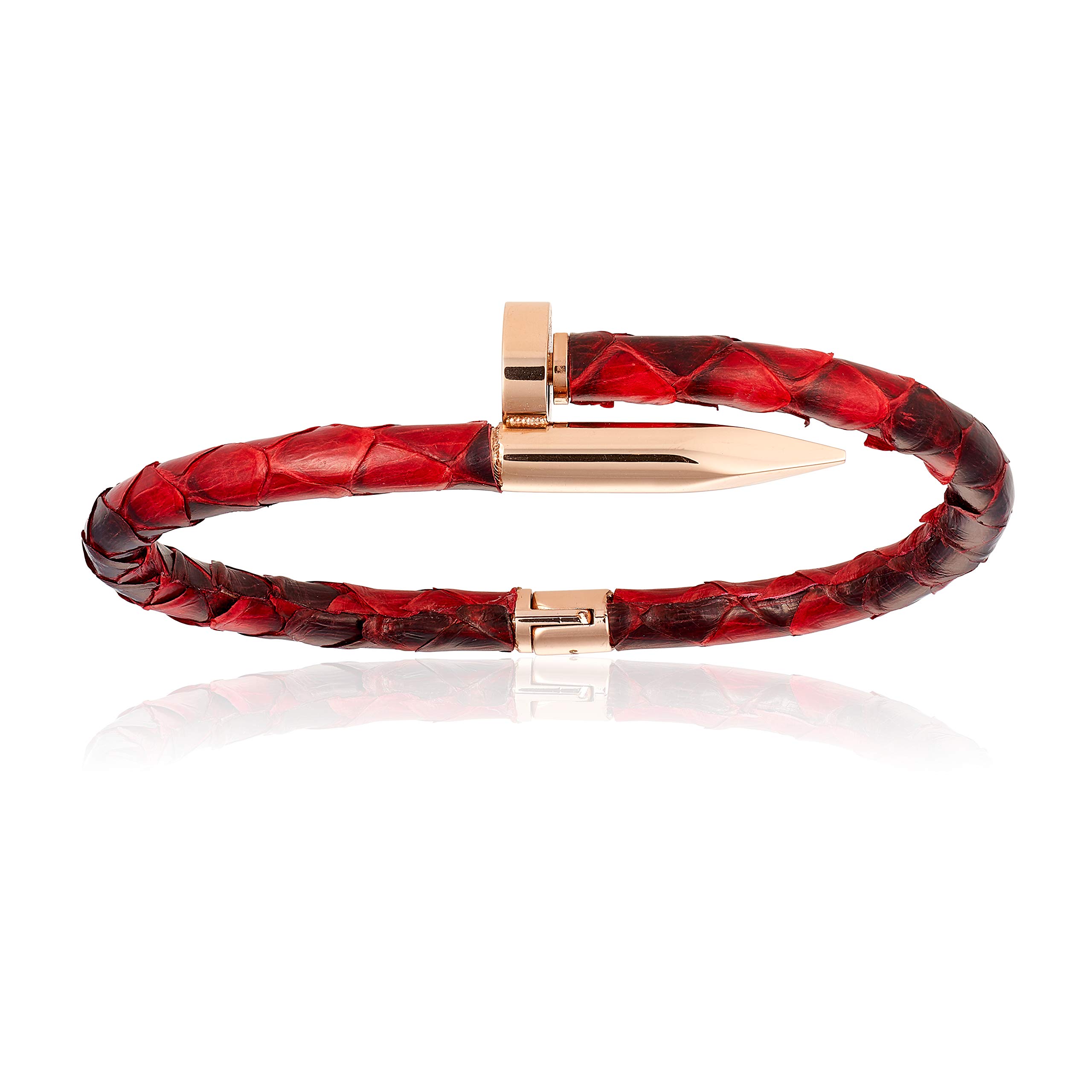 Genuine Python Leather Bracelet with Double Bone & Rose Gold Nail - Unisex Fashion Jewelry for Men & Women - Perfect for Casual Wear, Parties & Gifts