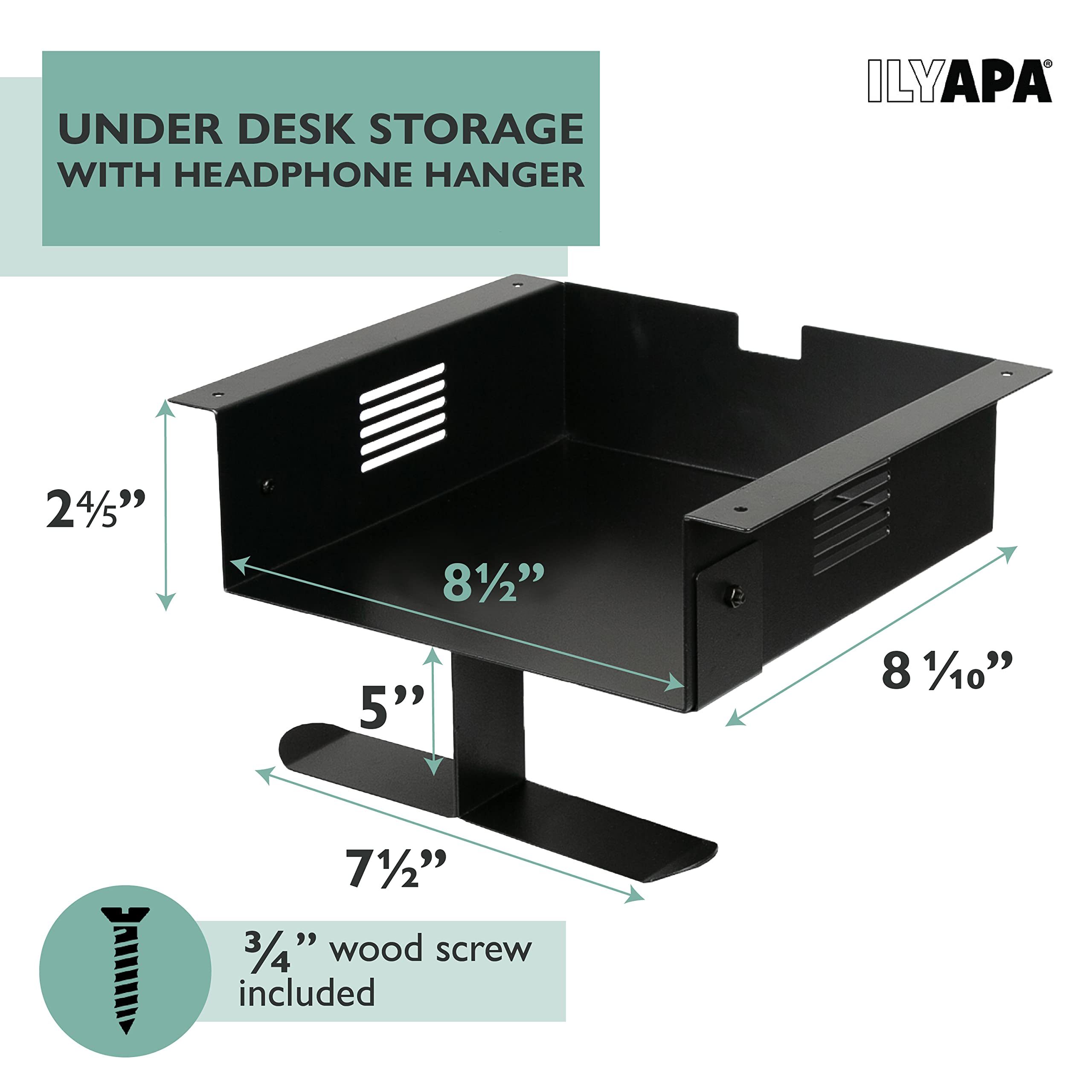 Ilyapa Under Desk CPU Mount - Heavy Duty Steel Computer Holder with Ventilation for Home Office & Gaming Setup | Compatible with Xbox, PlayStation, PS5, Wii | Space-Saving Storage Solution for Desktops, Consoles & Headphones (6 x 15 x 10 Inches) - Perfect for Compact Workspaces & Gaming Stations