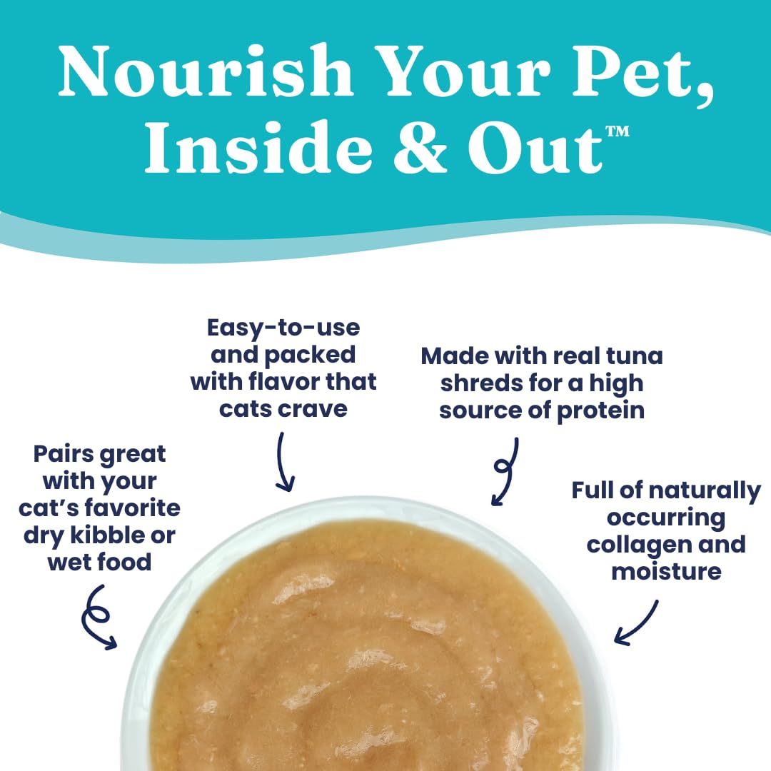 Premium Solid Gold Bone Broth Cat Food Topper - High-Protein Lickable Wet Food with Real Tuna Shreds for Hydration & Nutrition - Easy-Serve Gravy Broth for Picky Eaters - 12 Pack - Perfect for Senior Cats, Kittens & Mealtime Enrichment