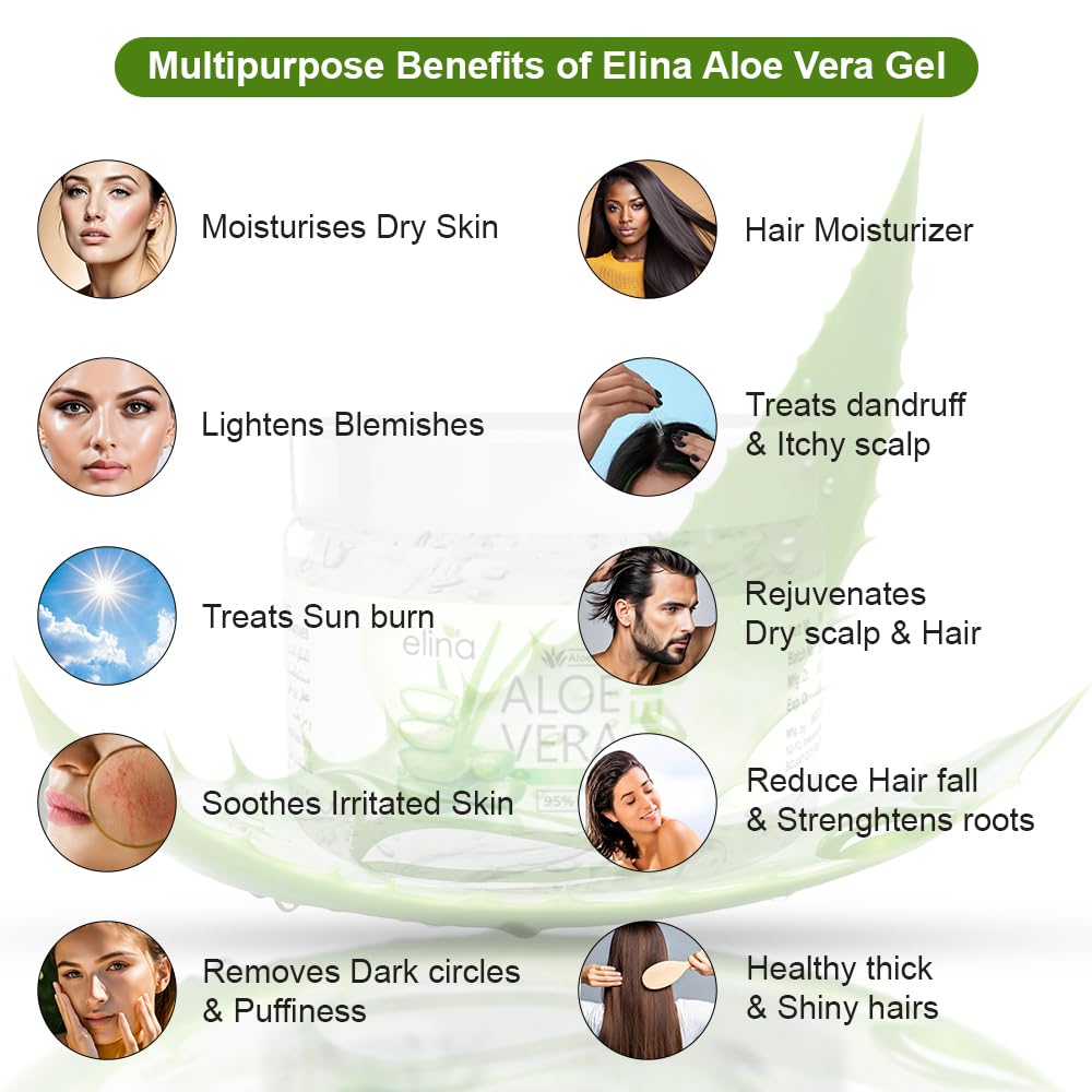 Pure Organic Aloe Vera Gel for Face & Body - Natural Moisturizer for Dry Skin, Hair Care & Sunburn Relief - 200g Hydrating Aloe Gel for Daily Skincare & After Sun Care