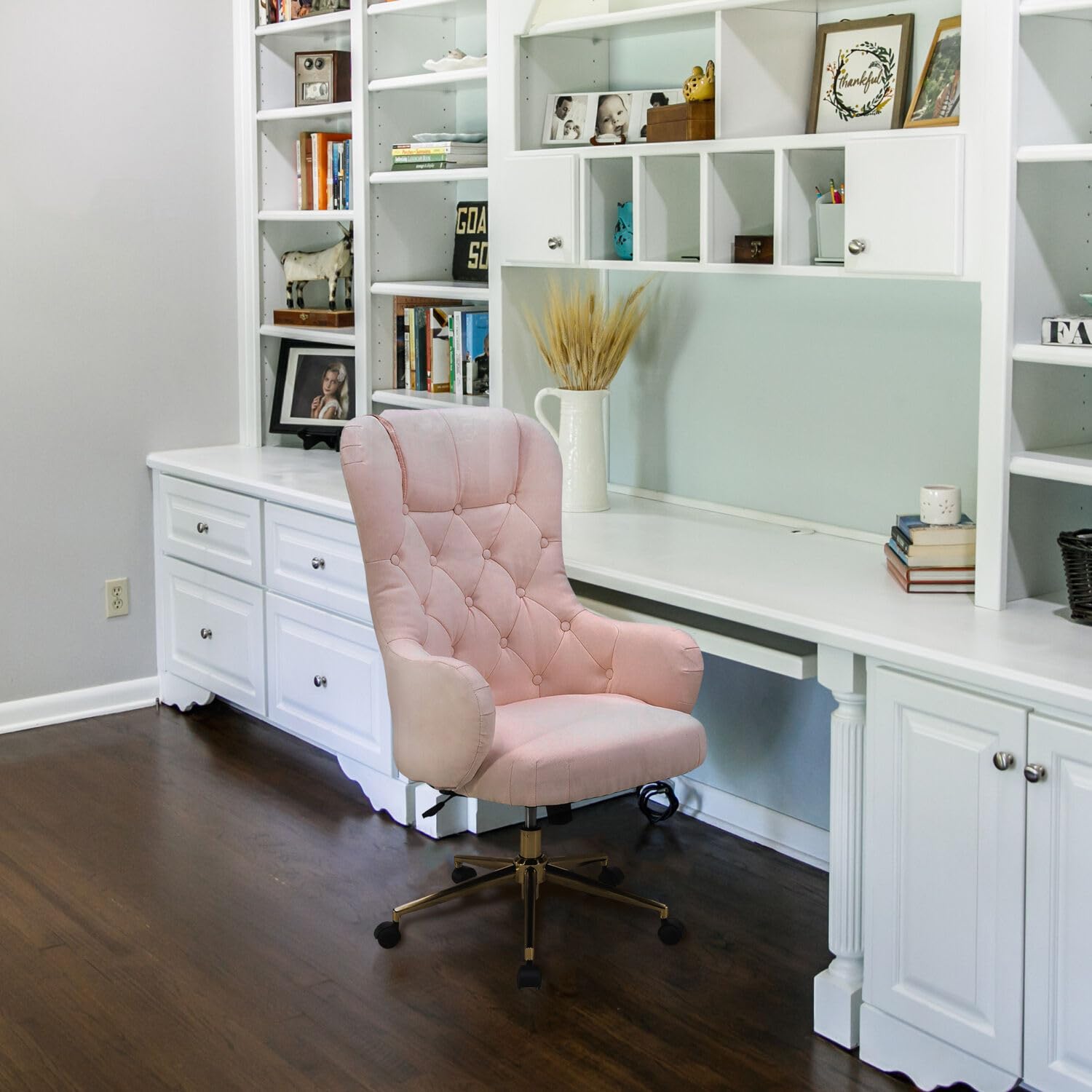 Hanover Savannah High Back Tufted Pink Ergonomic Office Chair with Lumbar Support & Adjustable Height - Rolling Computer Desk Chair with Wheels & Gas Lift - Perfect for Home Office, Gaming & Workspace