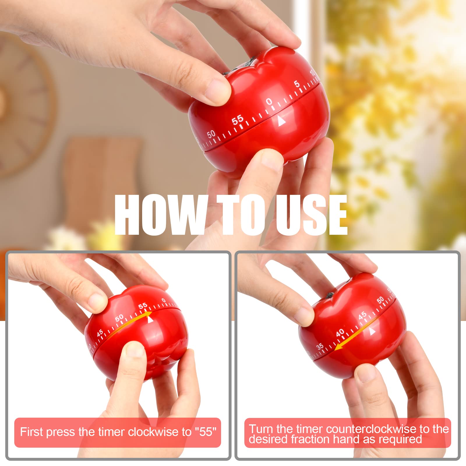Tibapla 60-Minute Mechanical Kitchen Timer - Fun Pomodoro Countdown Timer for Learning, Playing & Cooking - Perfect for Baking, Studying & Time Management