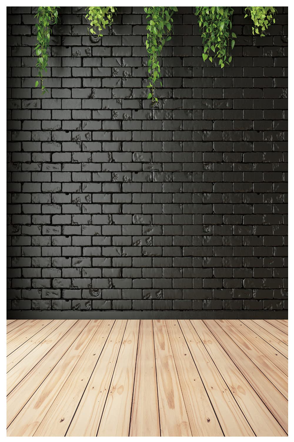 DHXXSC 5x7FT Black Brick Wall Photography Backdrop with Wood Floor - Premium Green Portrait Photo Studio Props for Professional Photography, YouTube Videos & Social Media Content Creation