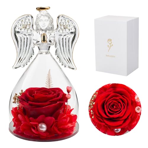 Red Rose in Big Glass Angel