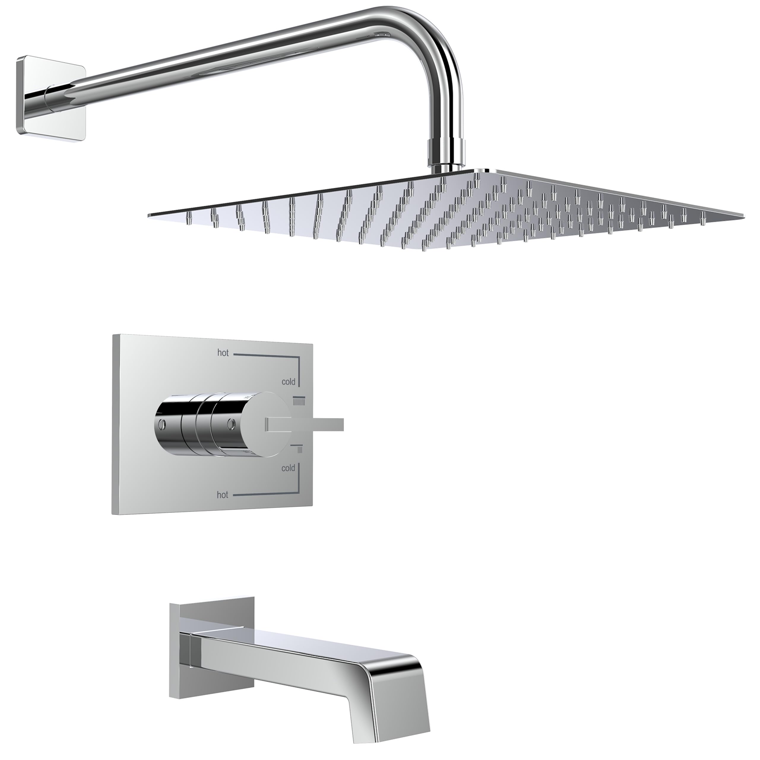 Rain Shower System with Waterfall Tub Spout - 2 Function Chrome Shower Faucet Set Includes 12 Inch Shower Head & Tub Spout Trim Kit (Valve Included) - Perfect for Modern Bathroom & Spa Experience