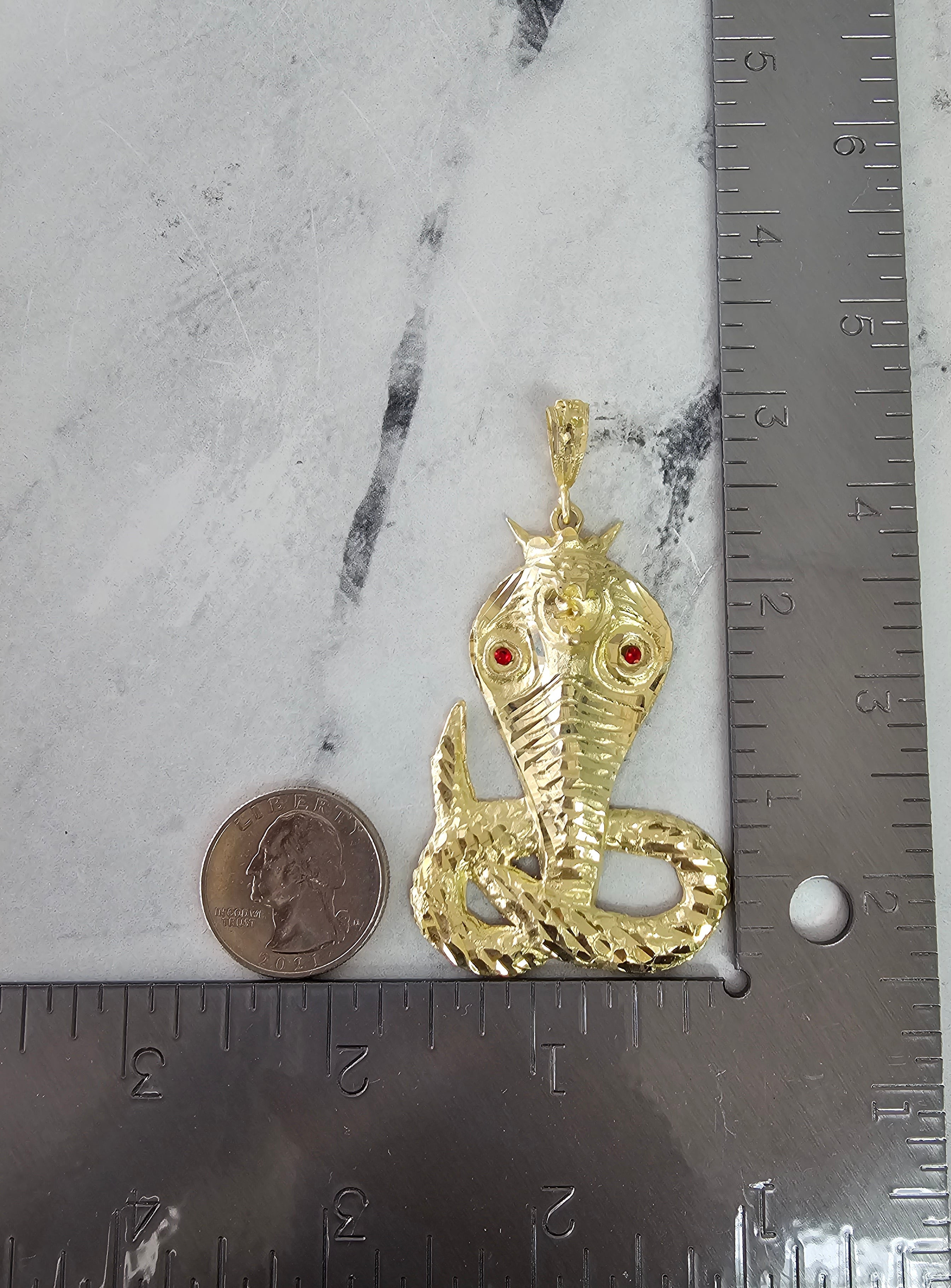 10K Yellow Gold Cobra Snake Necklace with Ruby Accents - Elegant Jewelry for Women, Perfect for Parties, Weddings & Special Occasions